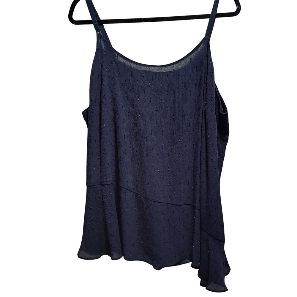 Rachel Roy Tank Womens 2X Blue Swiss Dot Cami Top Ruffle Hem Sleeveless Blouse